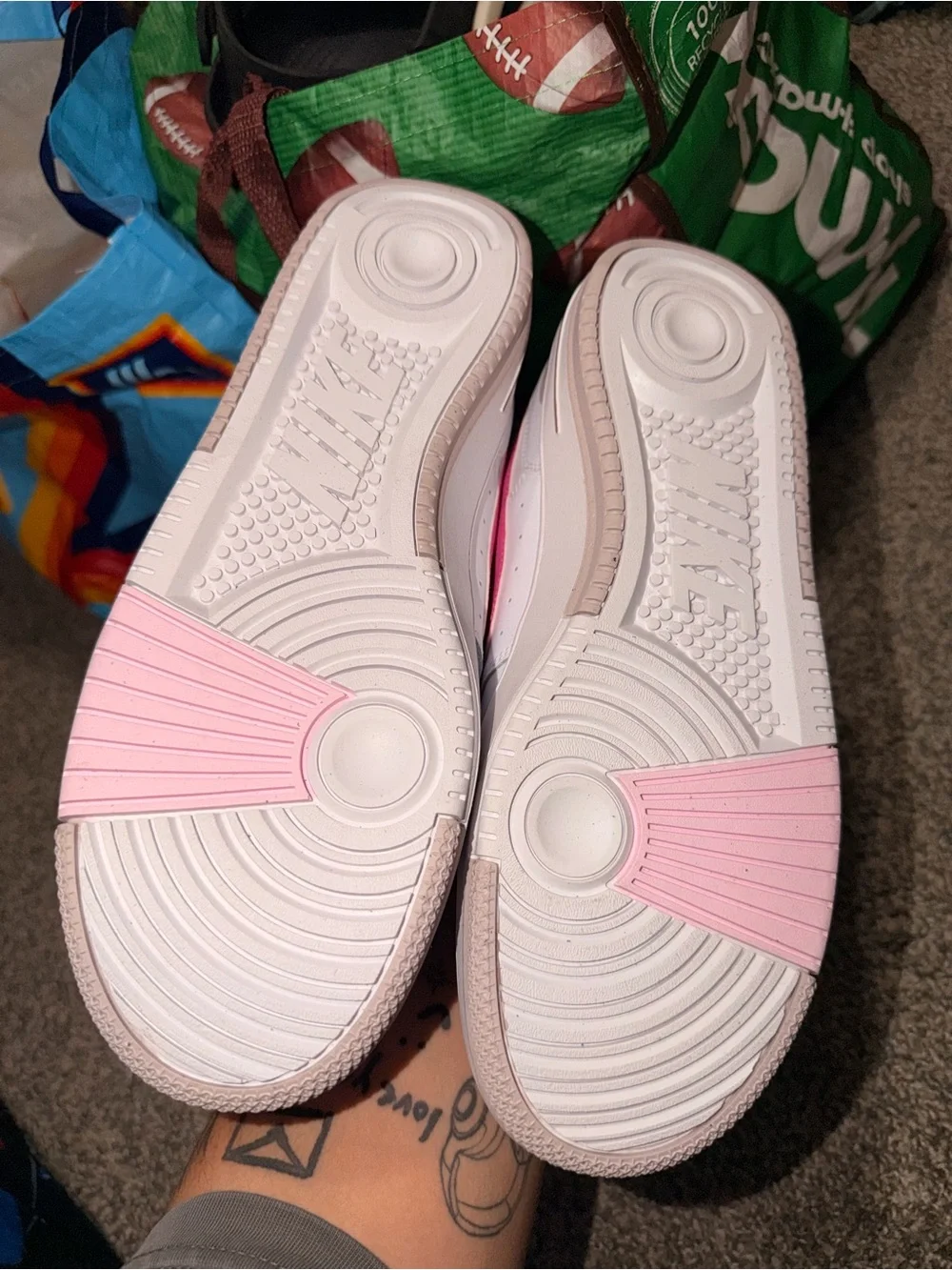 Nike Women’s White Sneakers with Pink Swoosh and Pale Pink Accents